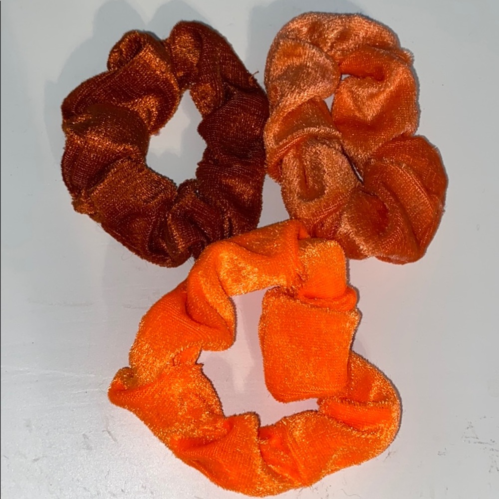3 Orange Fall Colors Velvet Scrunchies